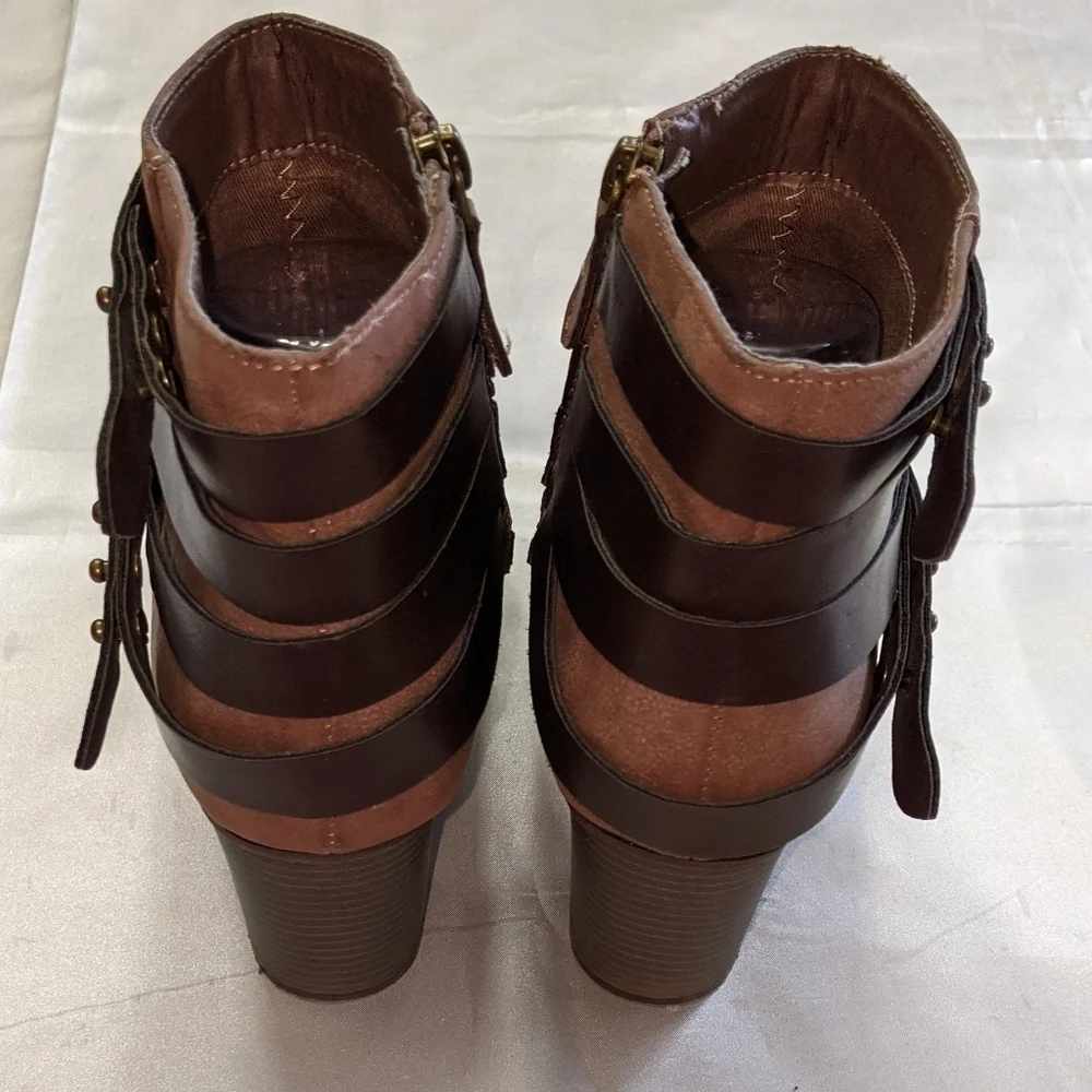 Madden Girl Deluxxxe Women's Strappy Ankle Boots Size 7.5M Zip Closure Brown - Picture 6 of 10